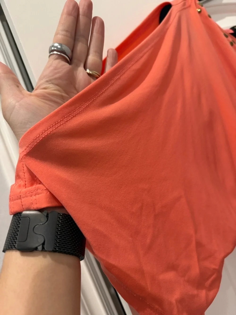 Thalia Sodi Coral-Orange Mini Dress with Gold Accents - Picture 3 of 5